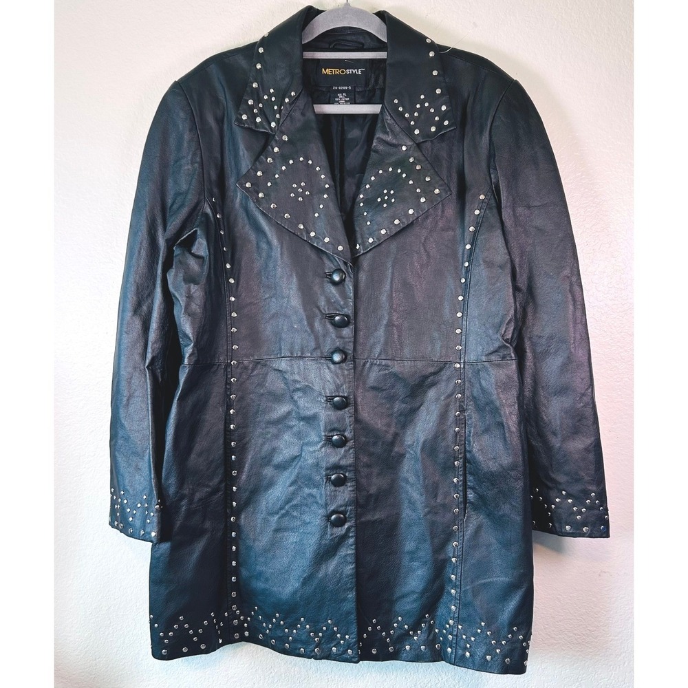 MetroStyle Whimsgoth Goth Punk Black Studded Leather Jacket Vampy Witchy Edgy XL